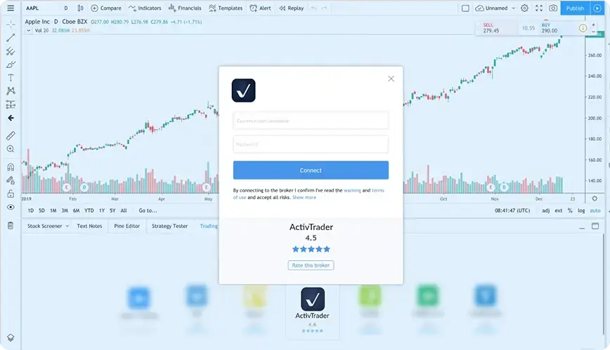 Kết nối tài khoản của bạn. Nếu bạn đã đăng nhập vào tài khoản ActivTrades của mình, bạn sẽ được nhắc ủy quyền kết nối. Bây giờ bạn đã kết nối ActivTrades với TradingView!